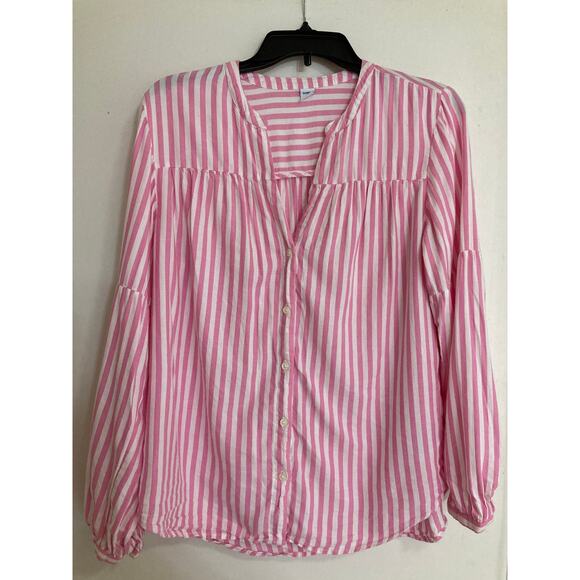 OLD NAVY Vertical Striped Slub-Weave Casual Popover Shirt Tunic for Women Sz M - Picture 2 of 16